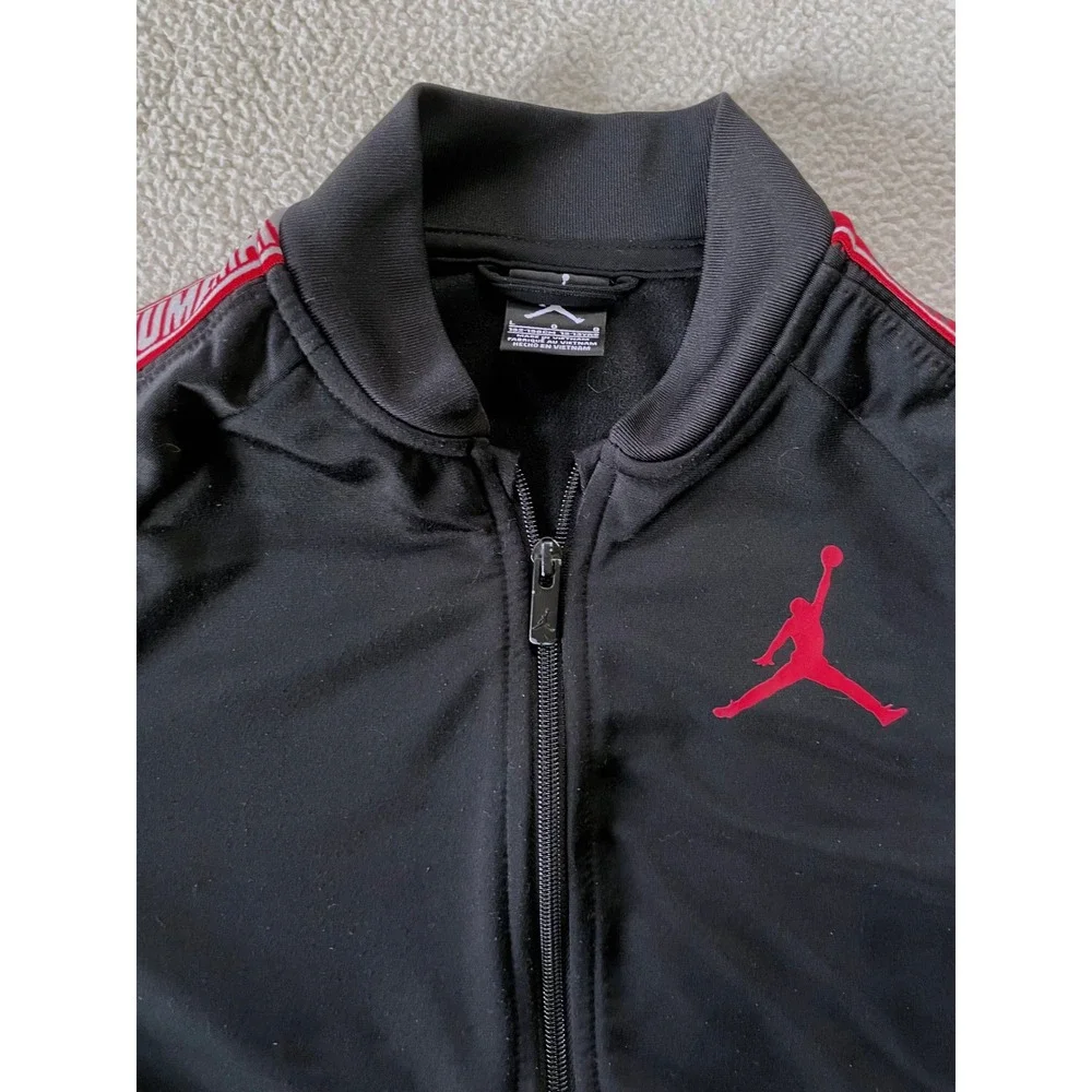 Jordan Boys Large Track Jacket Black Red Jumpman Tape Logo Full Zip Bomber